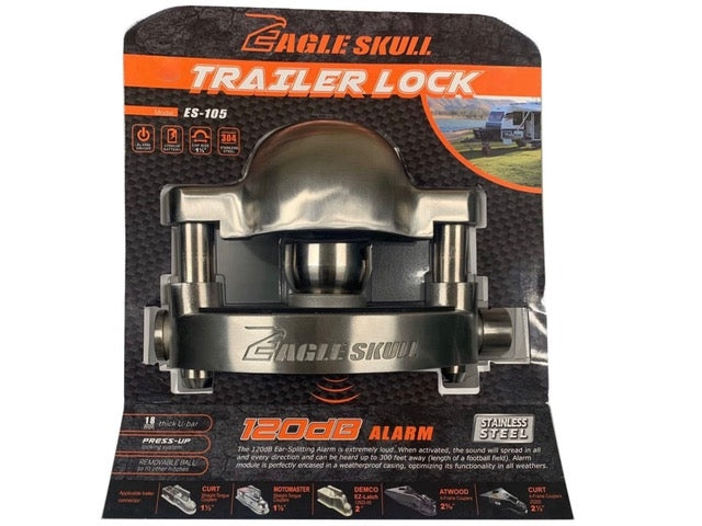 Stainless Steel Alarmed Trailer Coupler Lock 130dB Alarm Anti-Theft Hitch