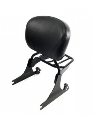 Wide Quick Release Low Black Sissy Bar Backrest With  Bucket Pad & Tapered Luggage Rack For Harley Davidson Softail Models Like Fat Boy Night Train Cross Bones Springer Years 2006-2017 Equivalent to 51640-06 54256-10 54258-10A 54263-10